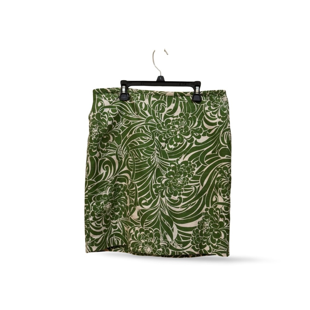 Ann Taylor Loft Vintage Silk Cotton Pencil Skirt Size 8P Green Textured Lined